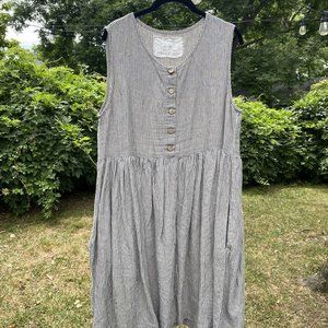NotPerfectLinen Natural Gray Stripes MAMA Dress M/L